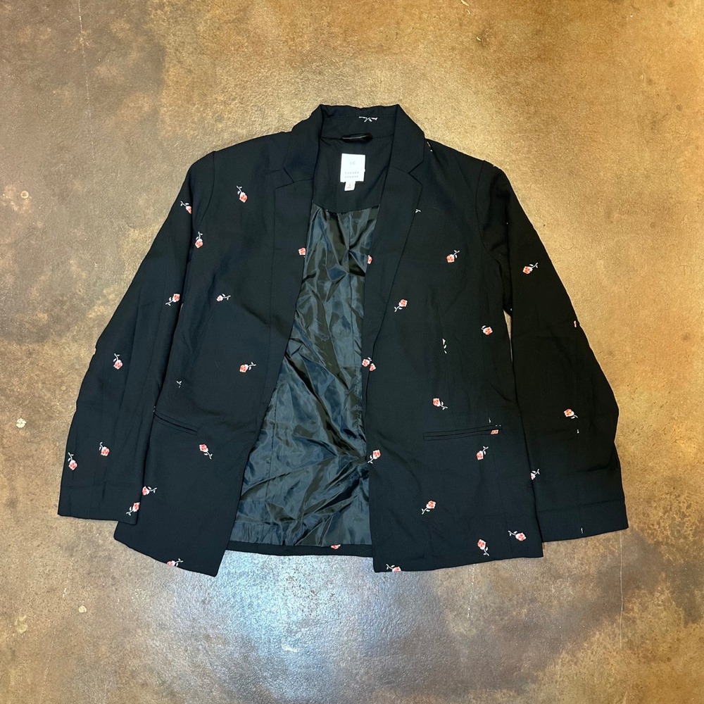 Lauren Conrad Floral Embroidered Blazer Lightweight Jacket Black‎ Size S